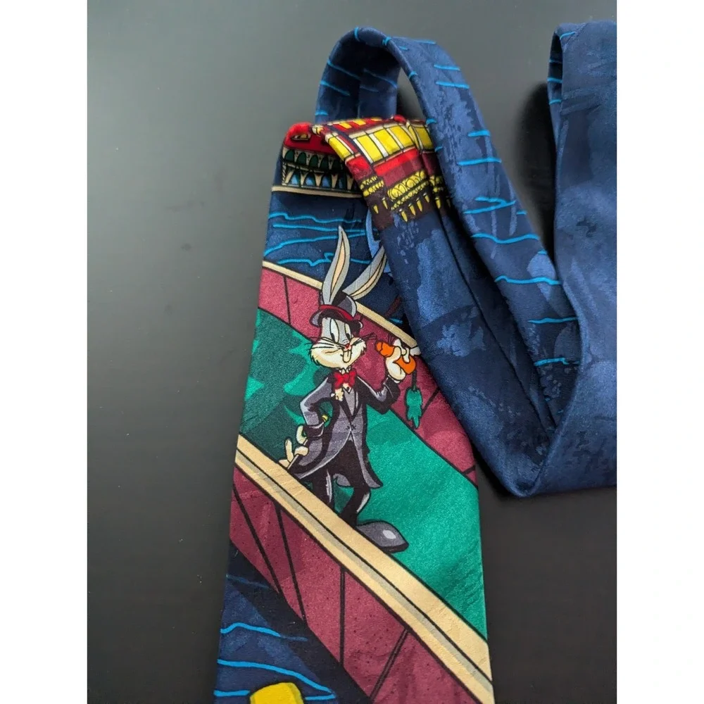 Vintage Looney Tunes Mania Tie‎ Necktie Korea Made Bugs Bunny Taz Pepe